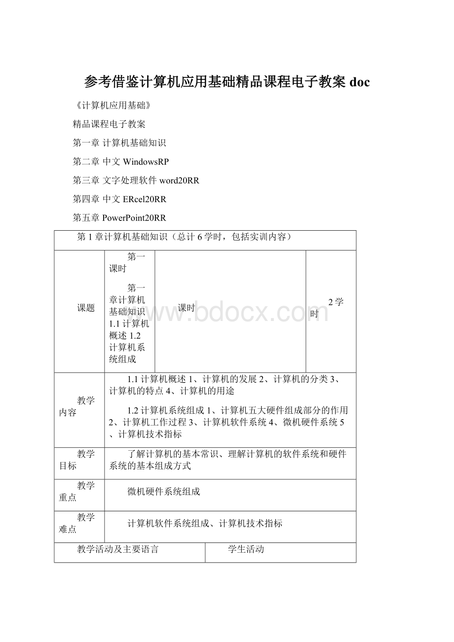 参考借鉴计算机应用基础精品课程电子教案doc.docx_第1页