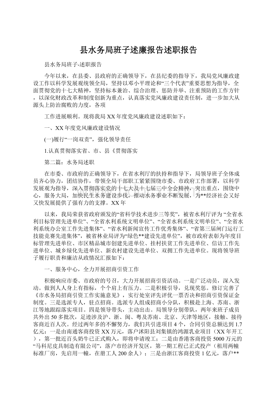 县水务局班子述廉报告述职报告.docx_第1页