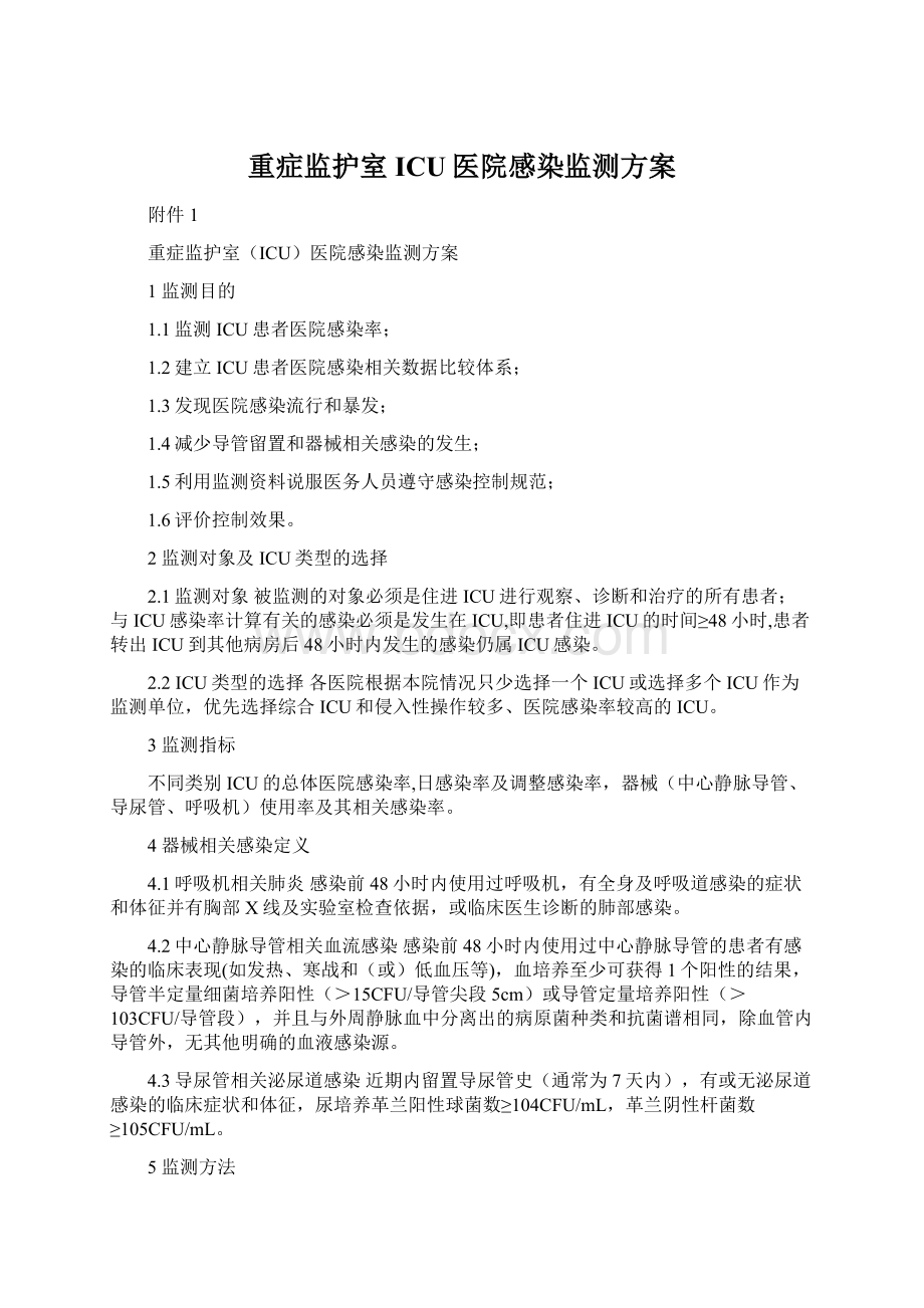 重症监护室ICU医院感染监测方案Word格式.docx_第1页