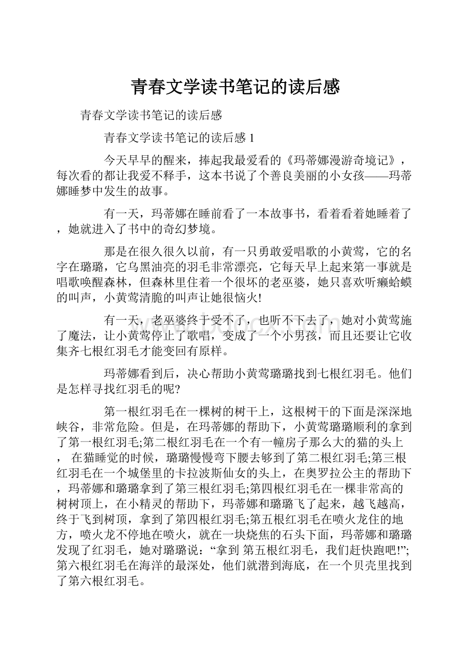 青春文学读书笔记的读后感.docx