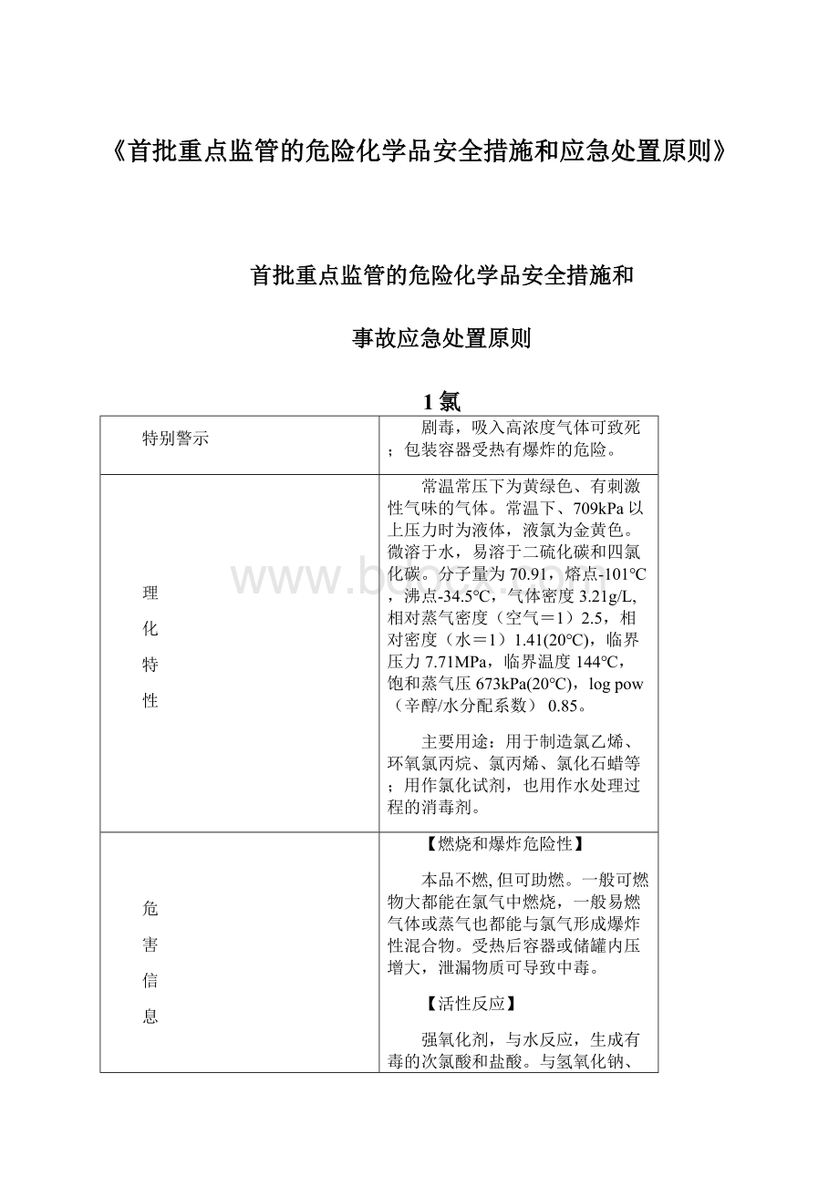 《首批重点监管的危险化学品安全措施和应急处置原则》Word文件下载.docx