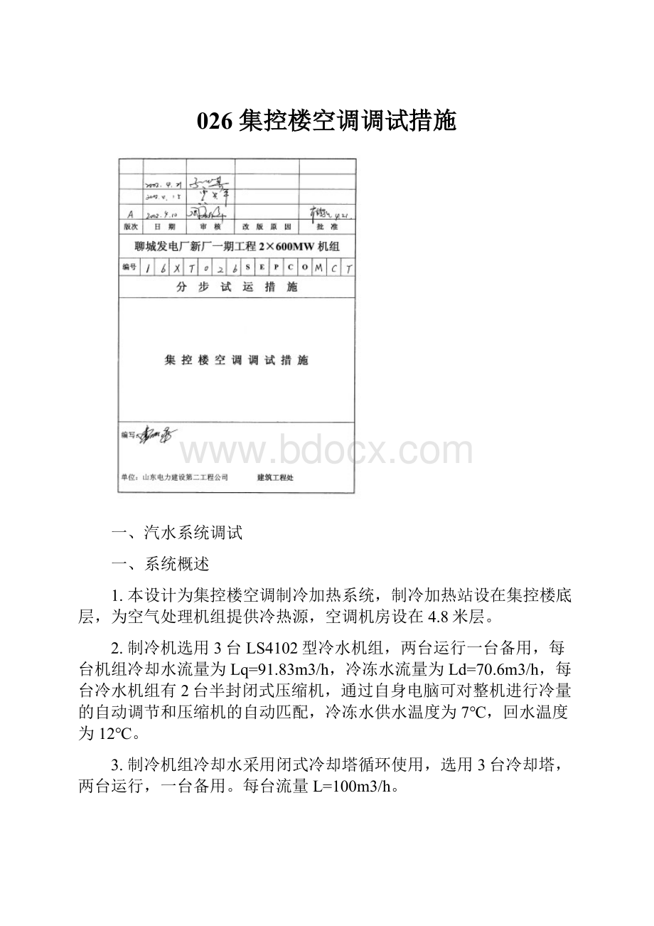 026 集控楼空调调试措施Word文档格式.docx