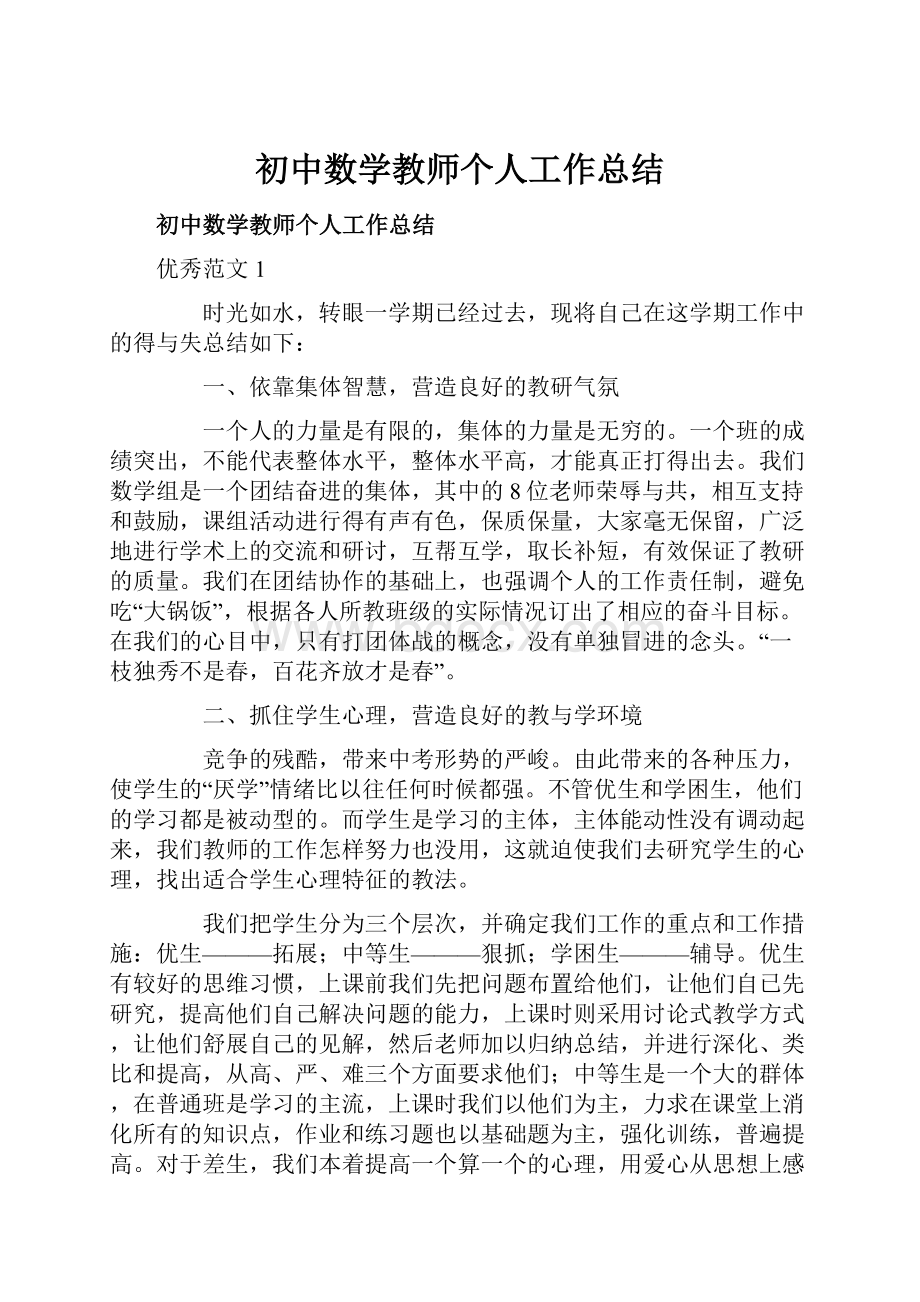 初中数学教师个人工作总结.docx_第1页