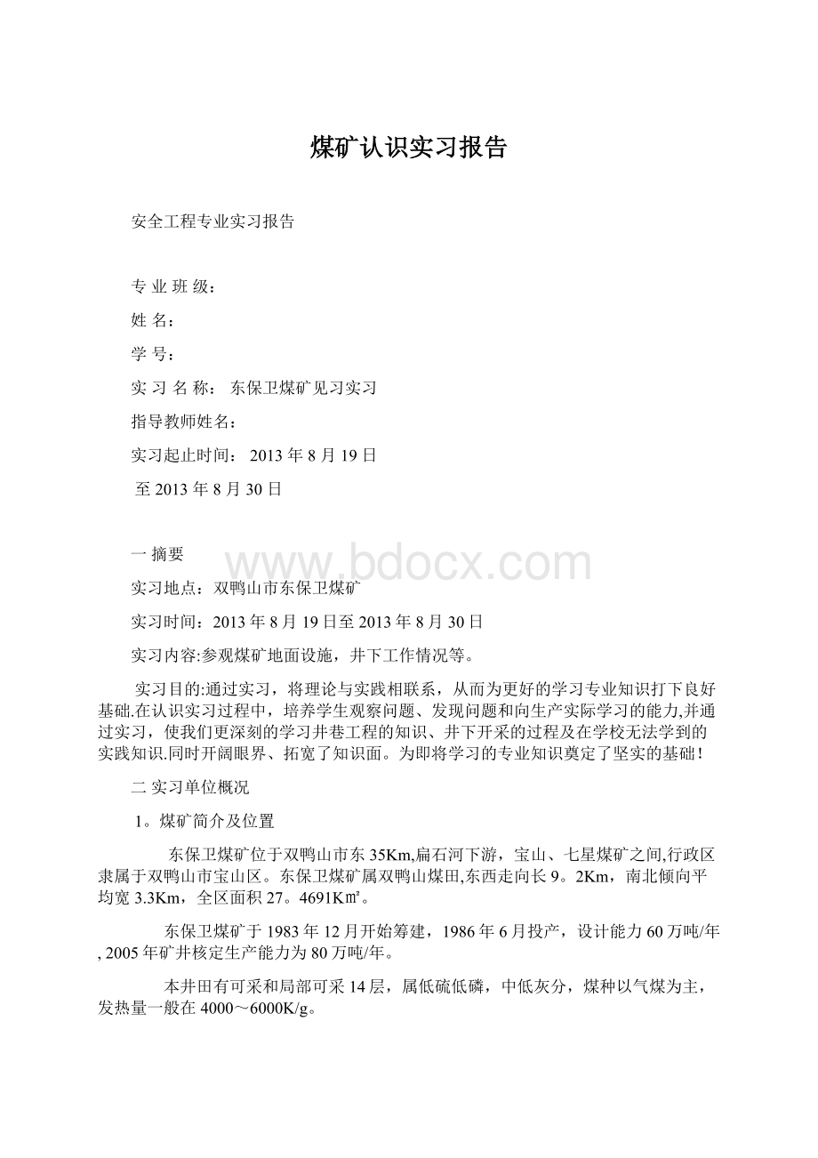 煤矿认识实习报告.docx