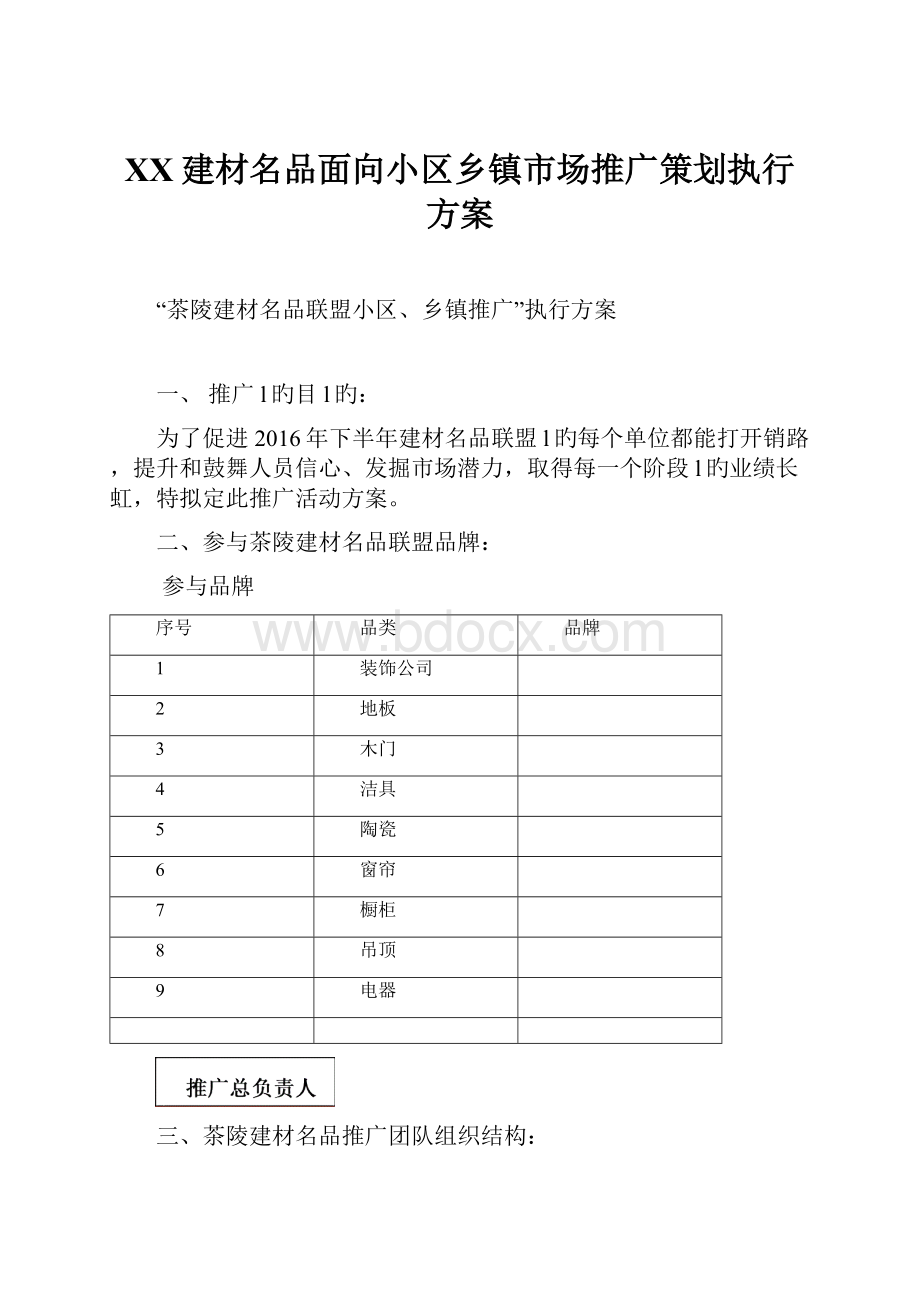 XX建材名品面向小区乡镇市场推广策划执行方案.docx