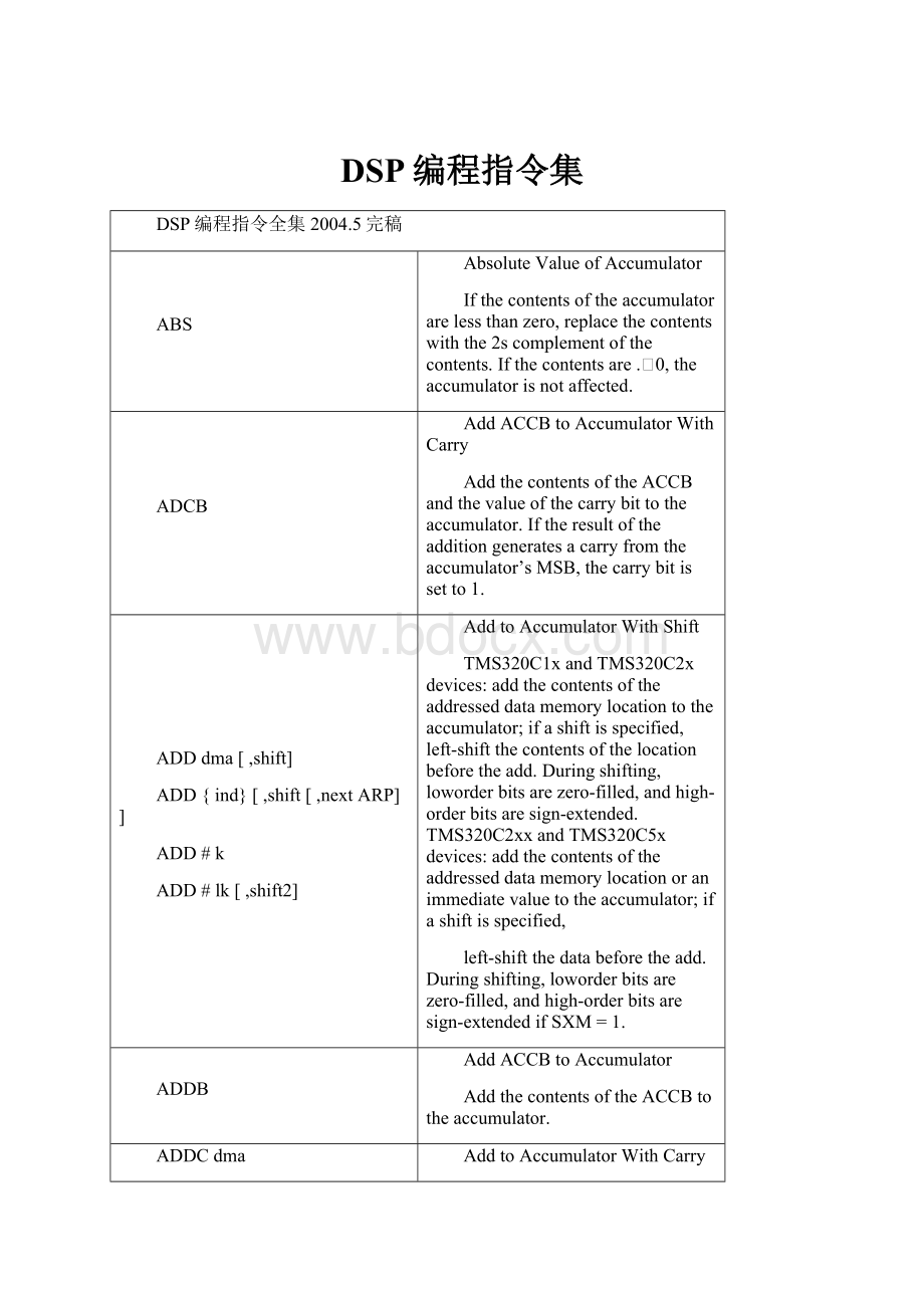 DSP编程指令集.docx_第1页