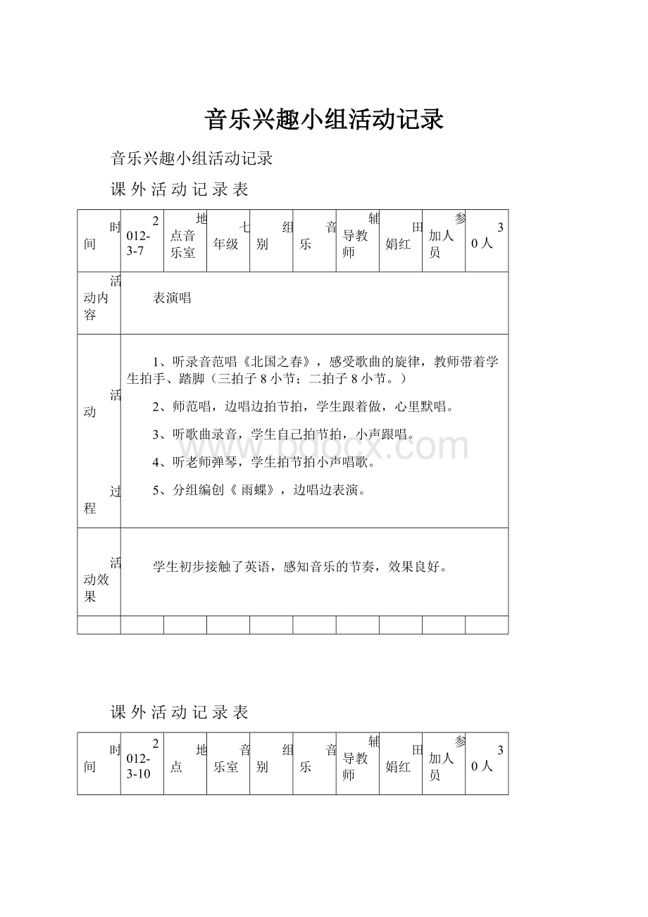 音乐兴趣小组活动记录Word文档格式.docx_第1页