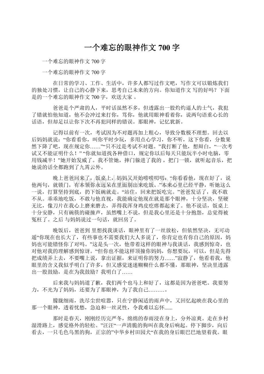 一个难忘的眼神作文700字.docx