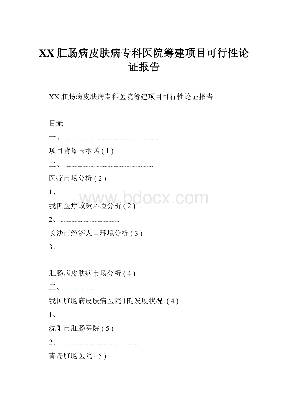 XX肛肠病皮肤病专科医院筹建项目可行性论证报告.docx