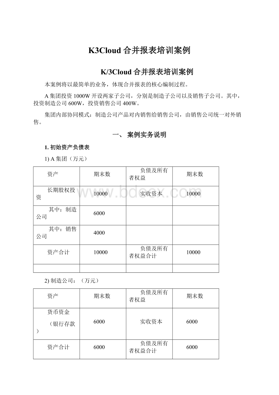 K3Cloud合并报表培训案例Word文档格式.docx