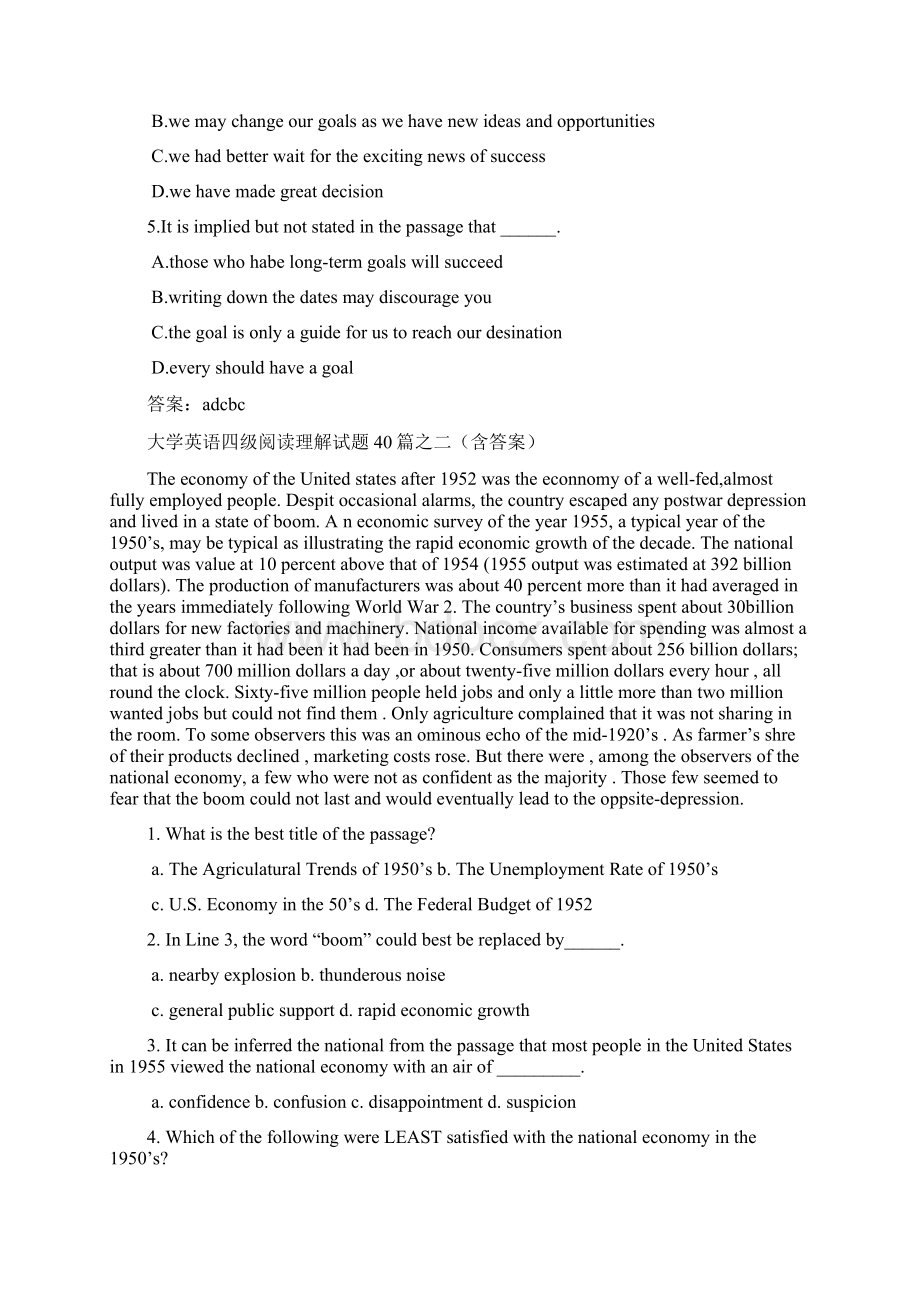 大学英语四级阅读理解试题40篇之五含答案.docx_第2页