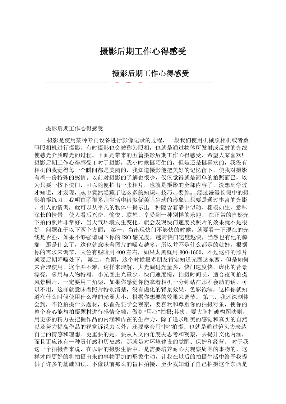 摄影后期工作心得感受Word文件下载.docx_第1页