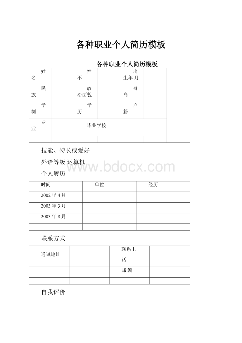 各种职业个人简历模板.docx