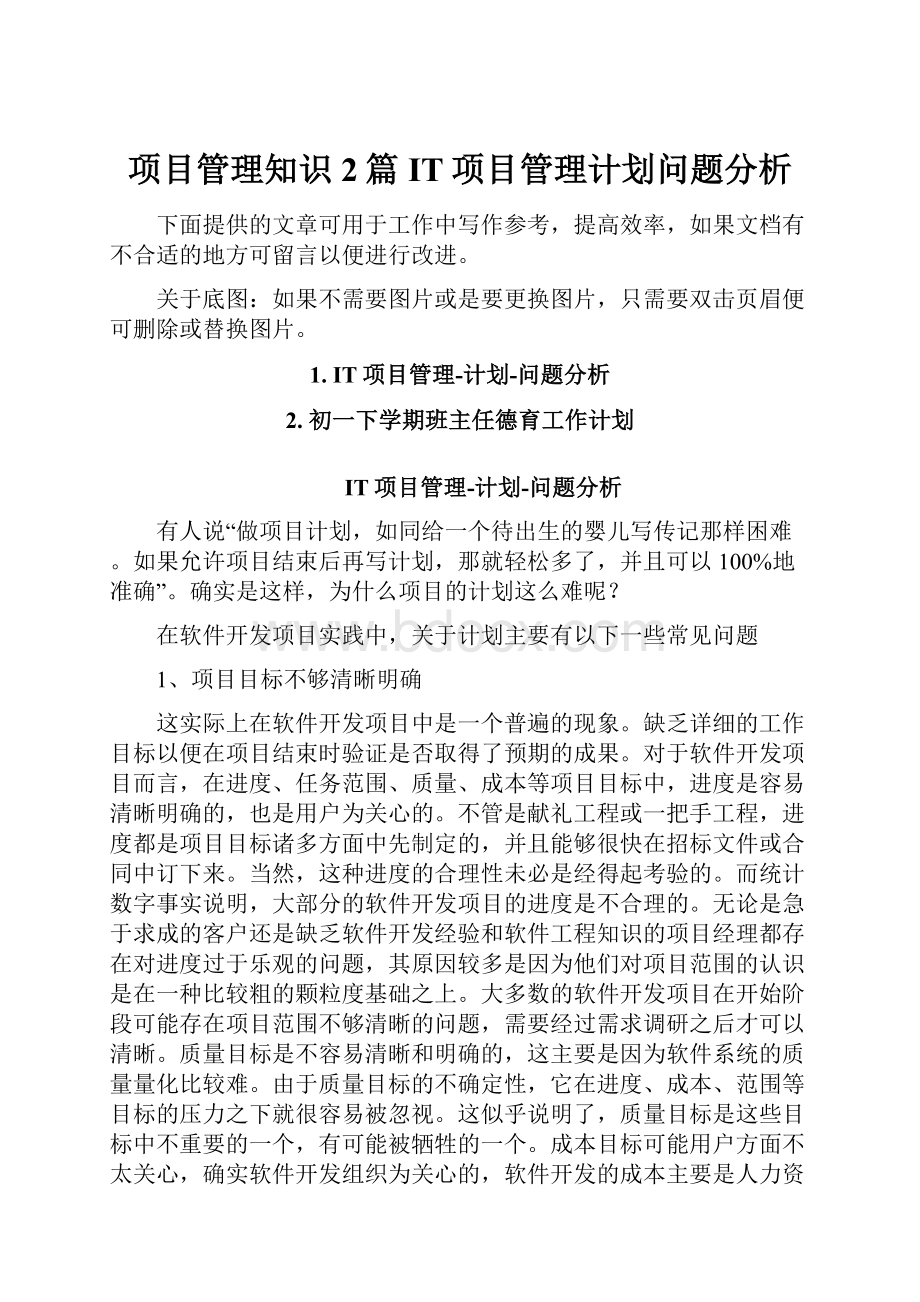 项目管理知识2篇IT项目管理计划问题分析.docx