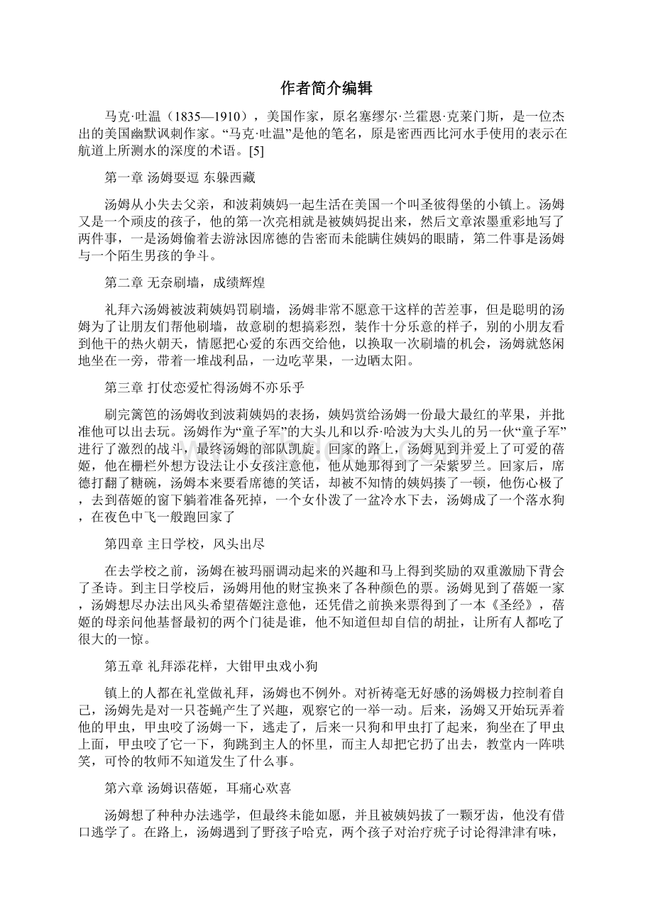 汤姆索亚历险记章节内容梗概全.docx_第2页