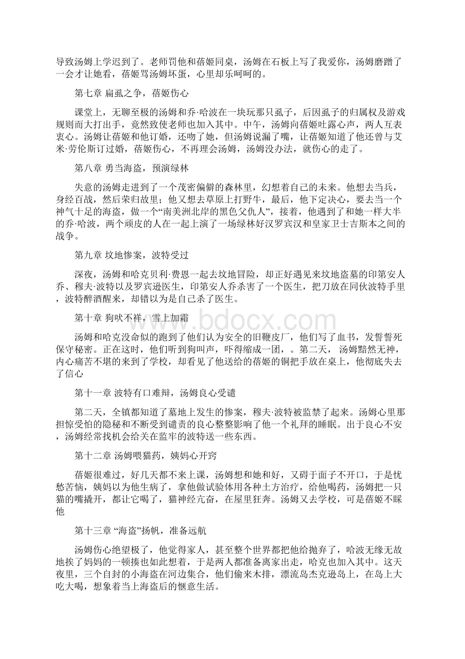 汤姆索亚历险记章节内容梗概全Word文件下载.docx_第3页