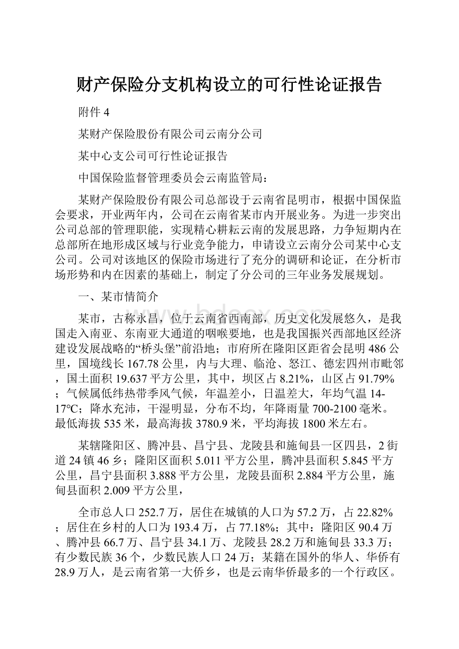 财产保险分支机构设立的可行性论证报告.docx_第1页