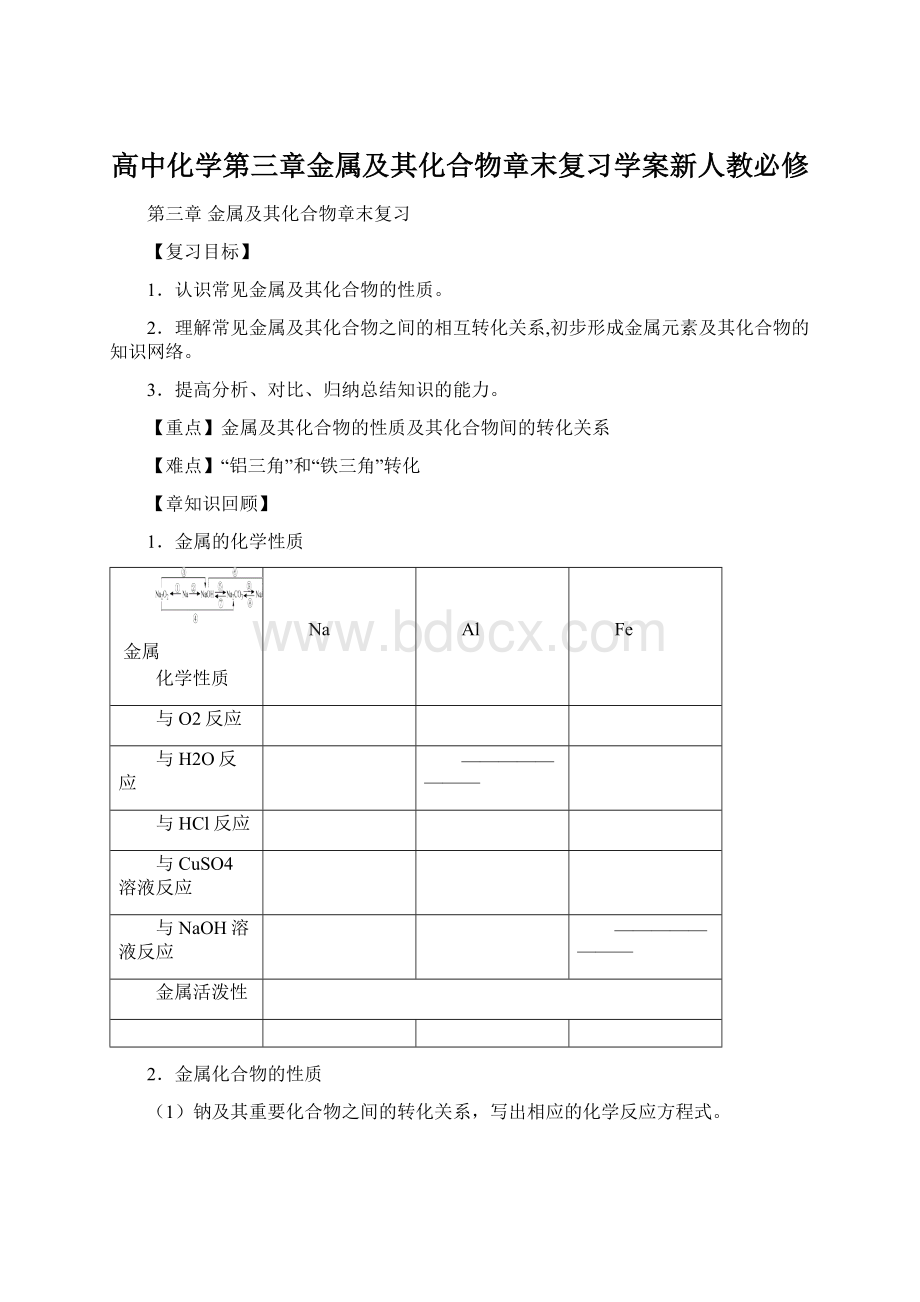 高中化学第三章金属及其化合物章末复习学案新人教必修.docx_第1页