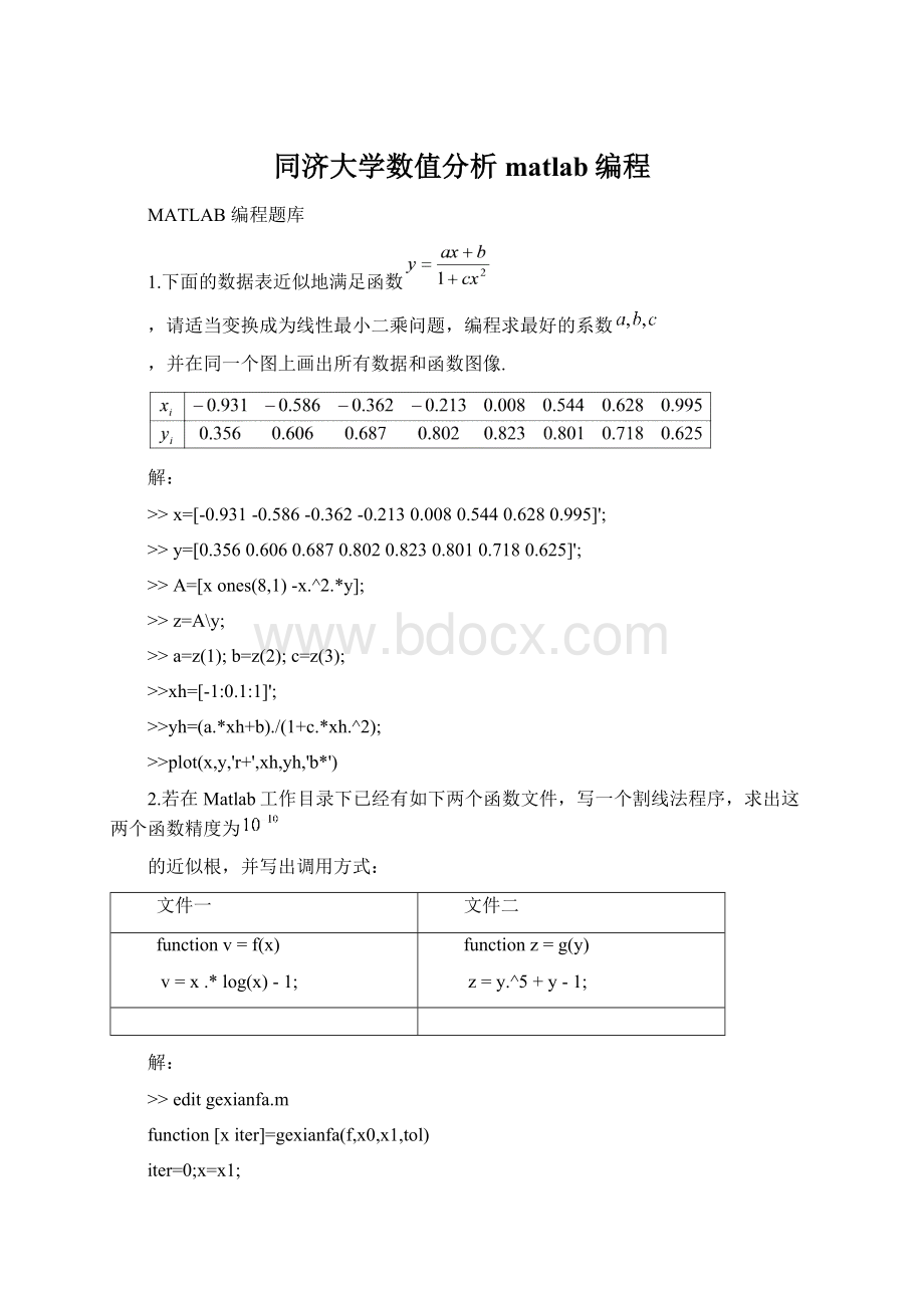 同济大学数值分析matlab编程.docx