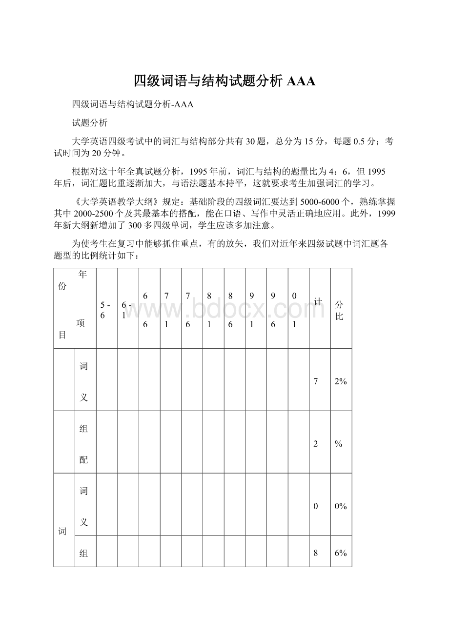 四级词语与结构试题分析AAAWord文档下载推荐.docx