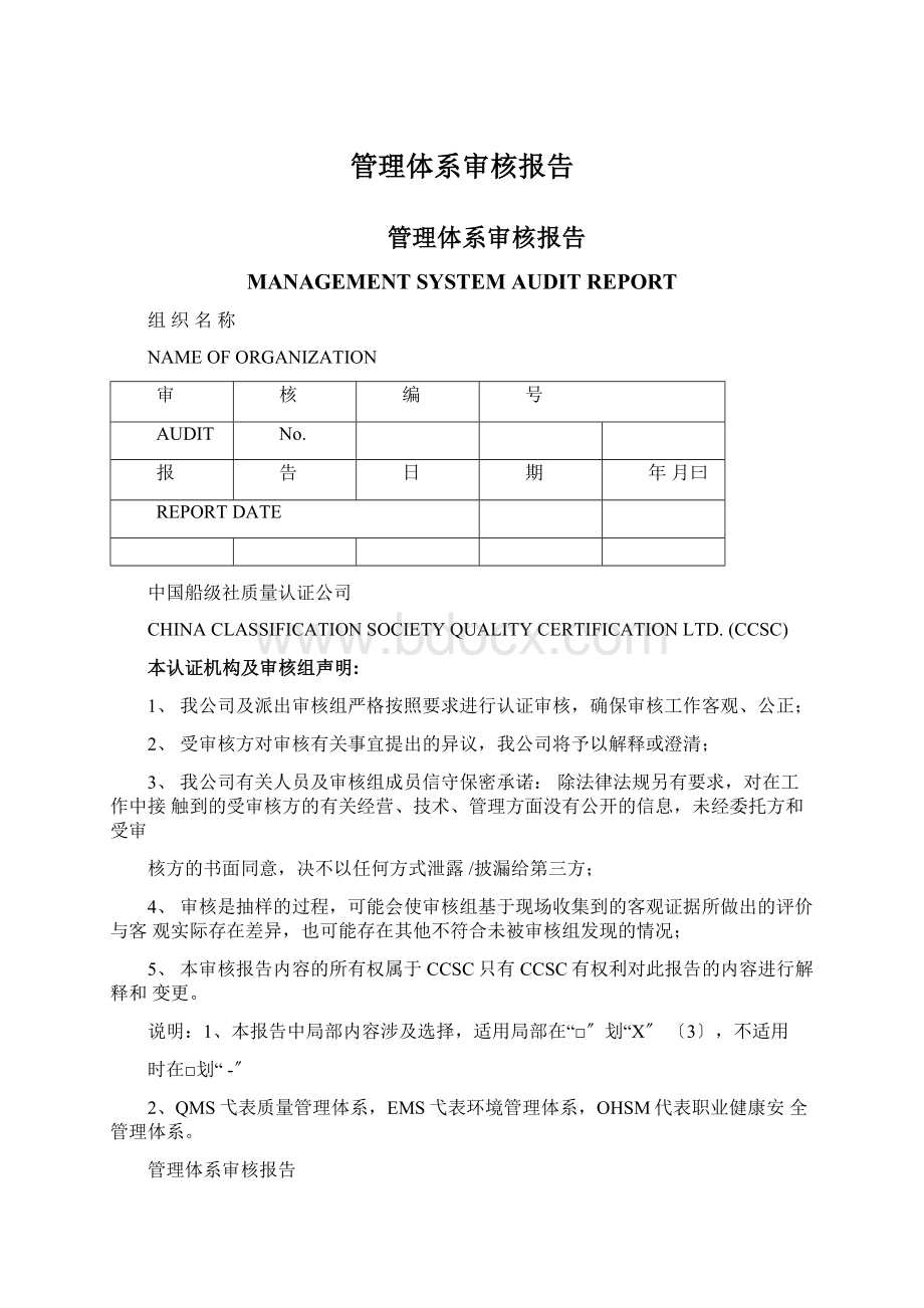 管理体系审核报告Word文档格式.docx