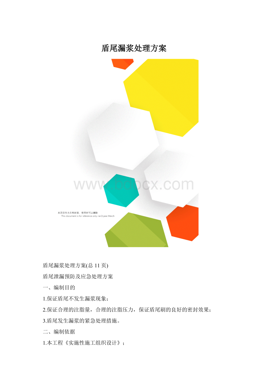 盾尾漏浆处理方案Word格式文档下载.docx