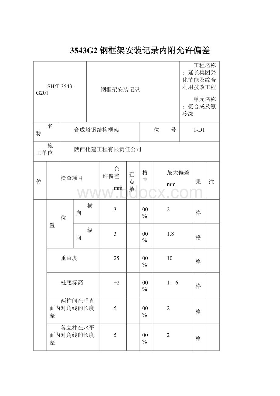 3543G2钢框架安装记录内附允许偏差.docx