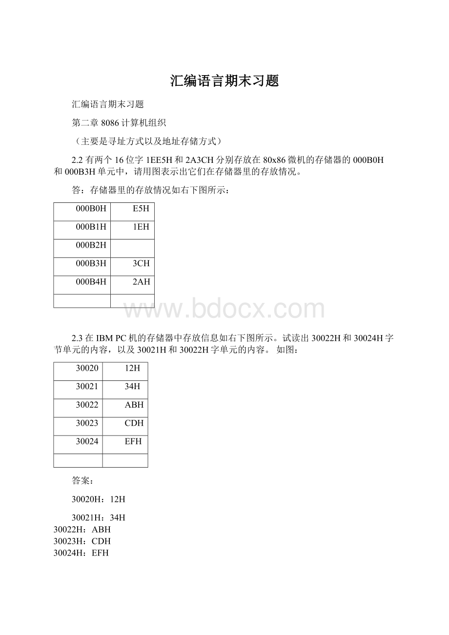 汇编语言期末习题Word文档格式.docx