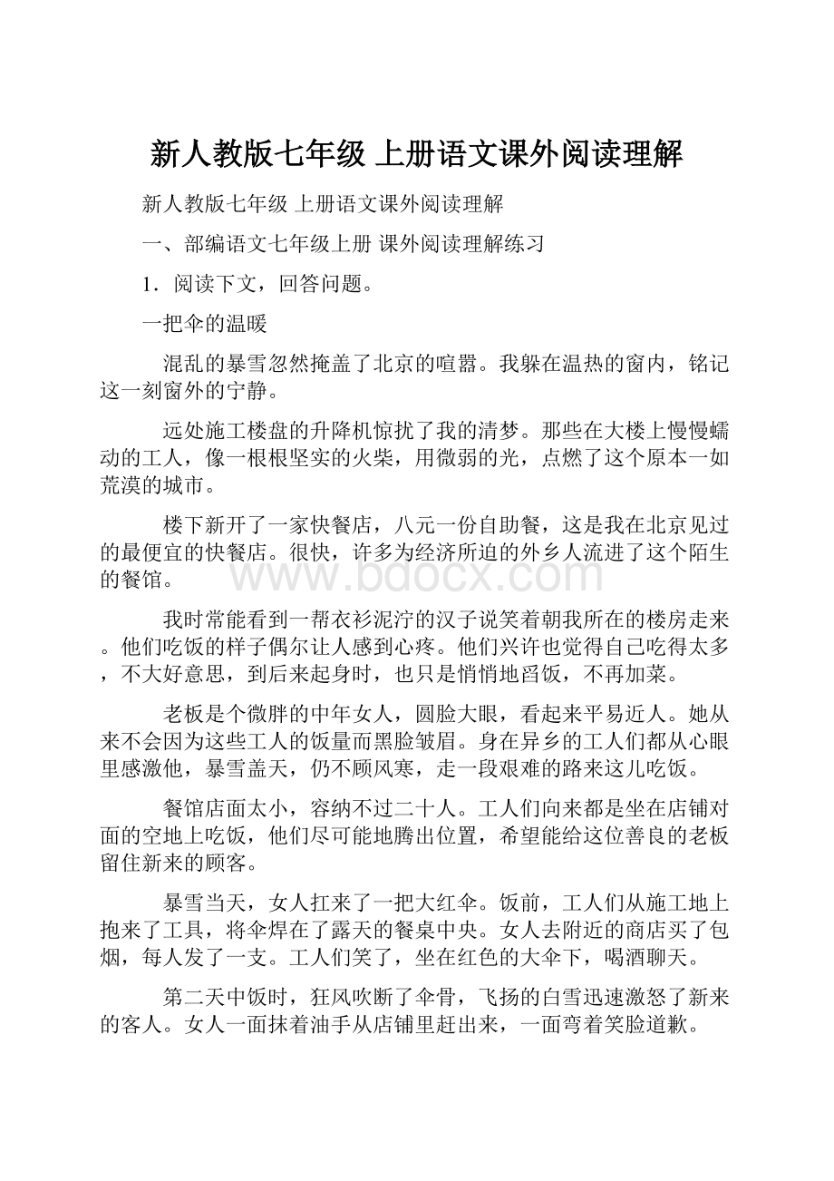 新人教版七年级 上册语文课外阅读理解.docx