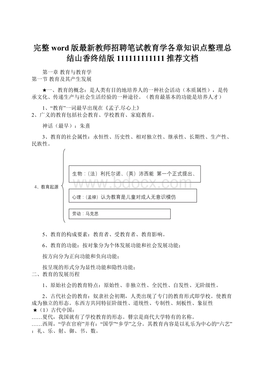 完整word版最新教师招聘笔试教育学各章知识点整理总结山香终结版111111111111推荐文档.docx