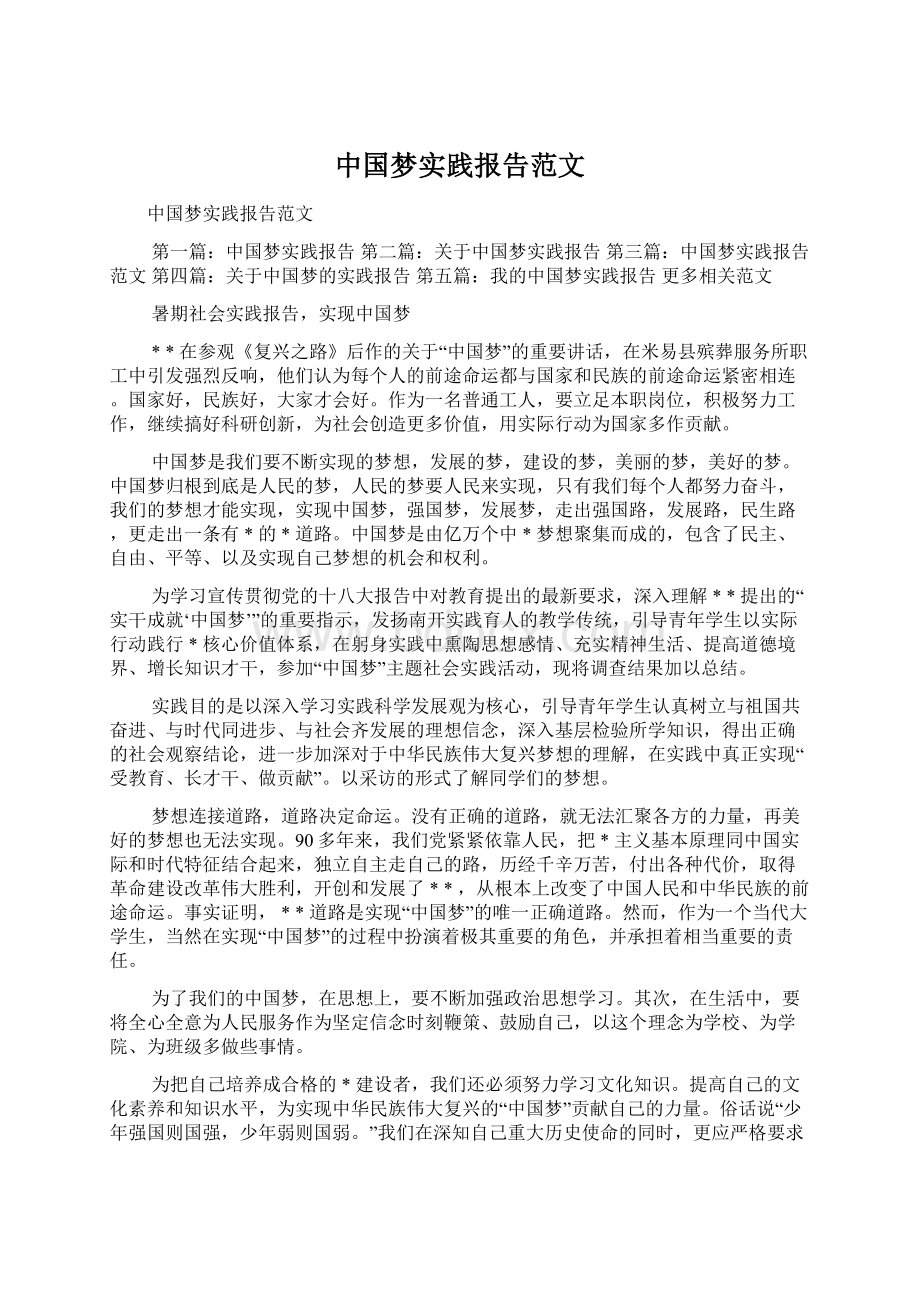 中国梦实践报告范文Word格式.docx