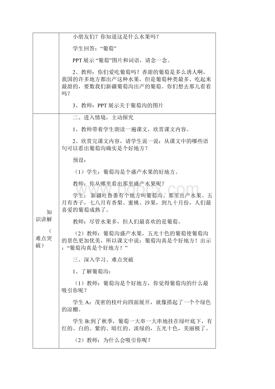 部编版二年级上葡萄沟优质教案Word文档格式.docx_第2页