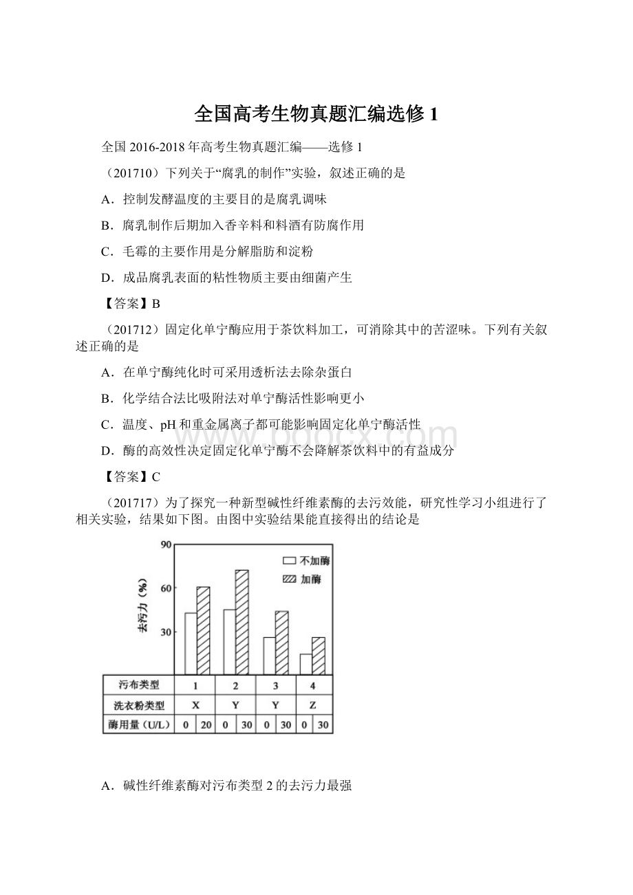 全国高考生物真题汇编选修1.docx_第1页