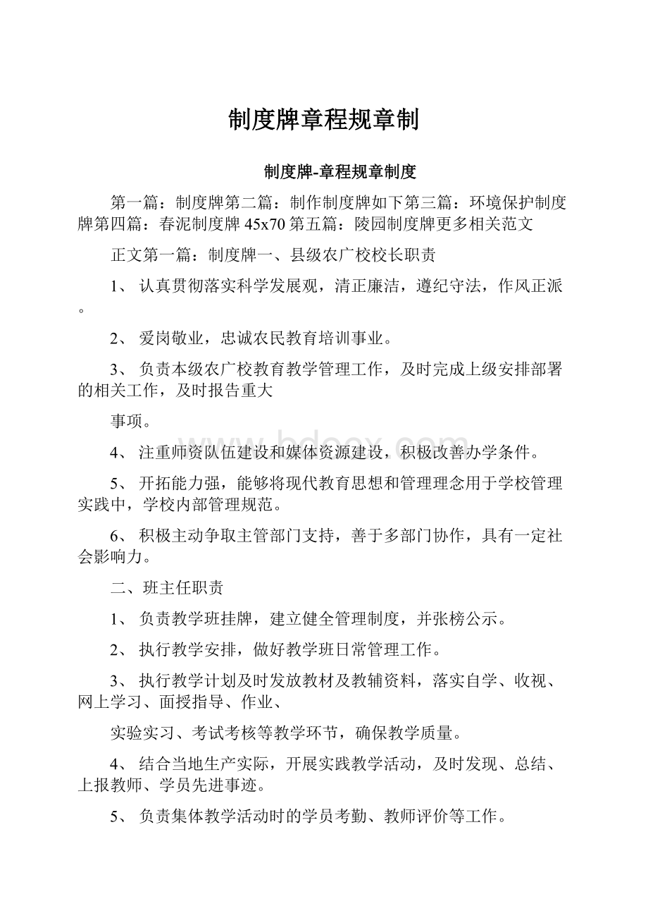 制度牌章程规章制Word文档格式.docx