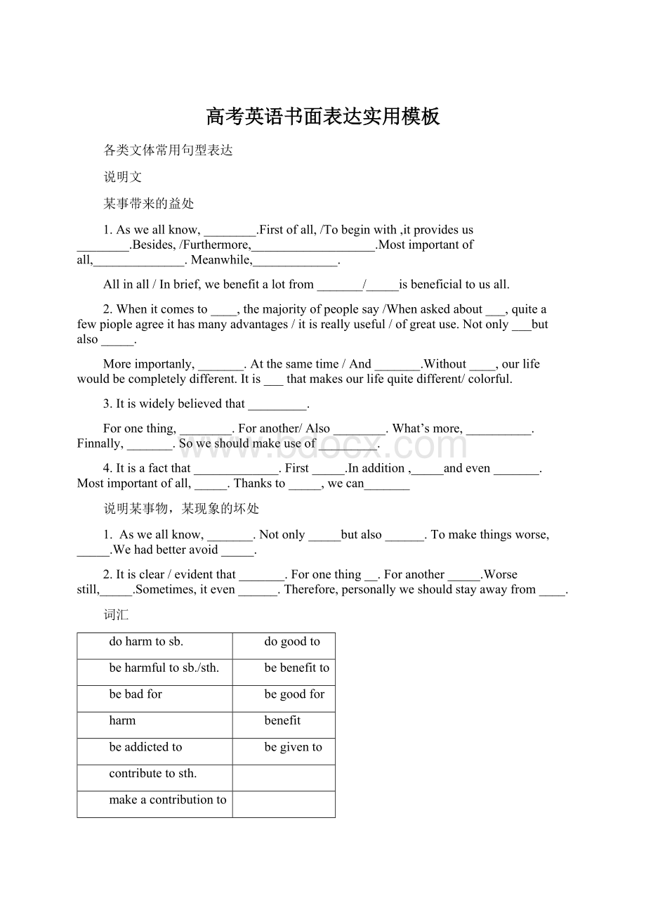 高考英语书面表达实用模板Word下载.docx