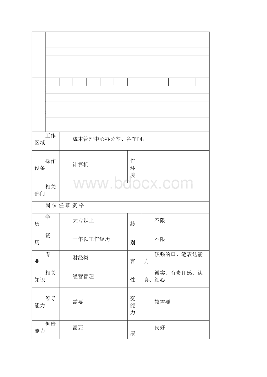 制造部成本管理中心各工作岗位岗位描述14页.docx_第2页