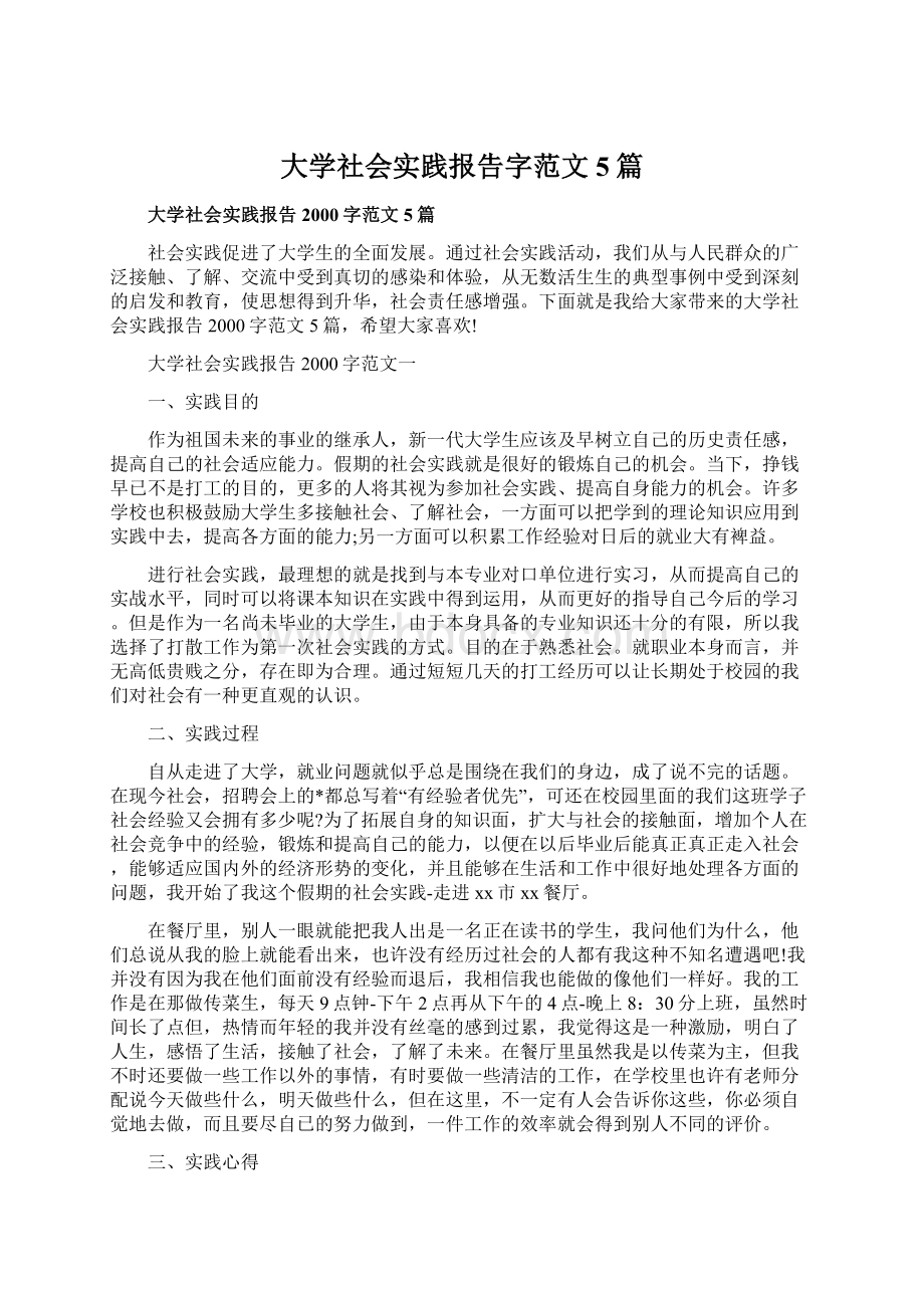 大学社会实践报告字范文5篇Word文档格式.docx