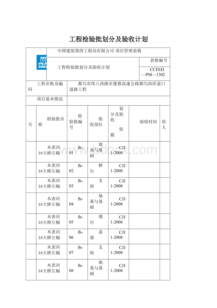 工程检验批划分及验收计划.docx