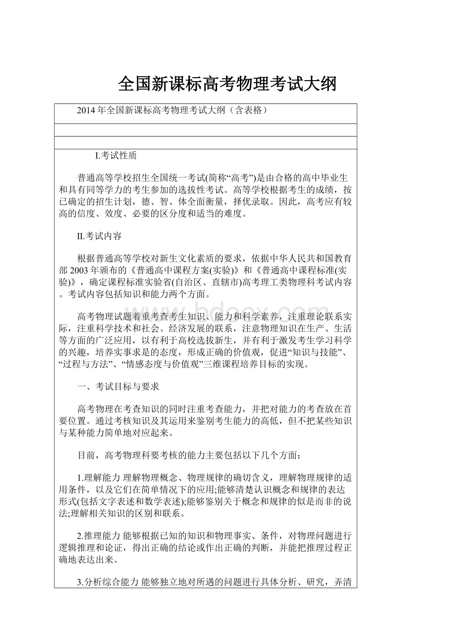 全国新课标高考物理考试大纲.docx_第1页