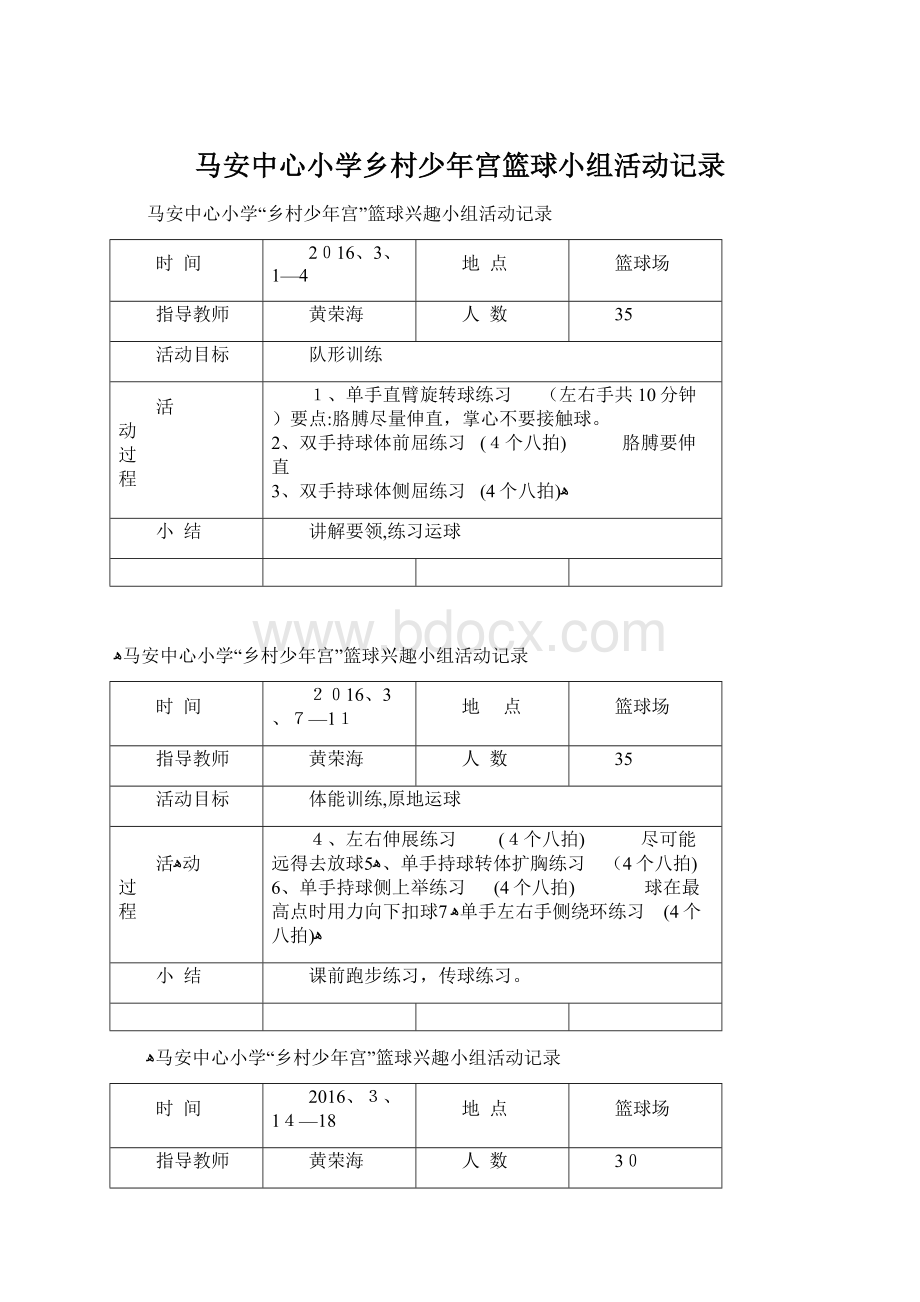 马安中心小学乡村少年宫篮球小组活动记录Word文件下载.docx