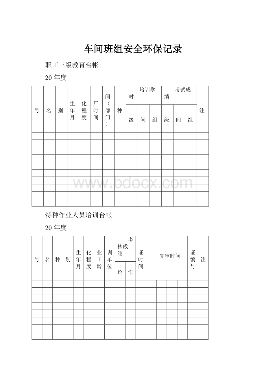 车间班组安全环保记录Word文档格式.docx