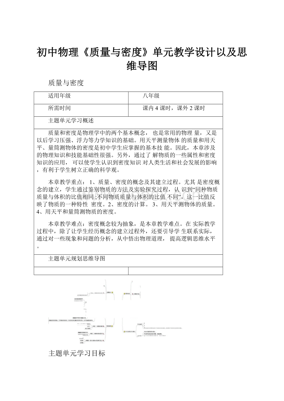 初中物理《质量与密度》单元教学设计以及思维导图.docx_第1页