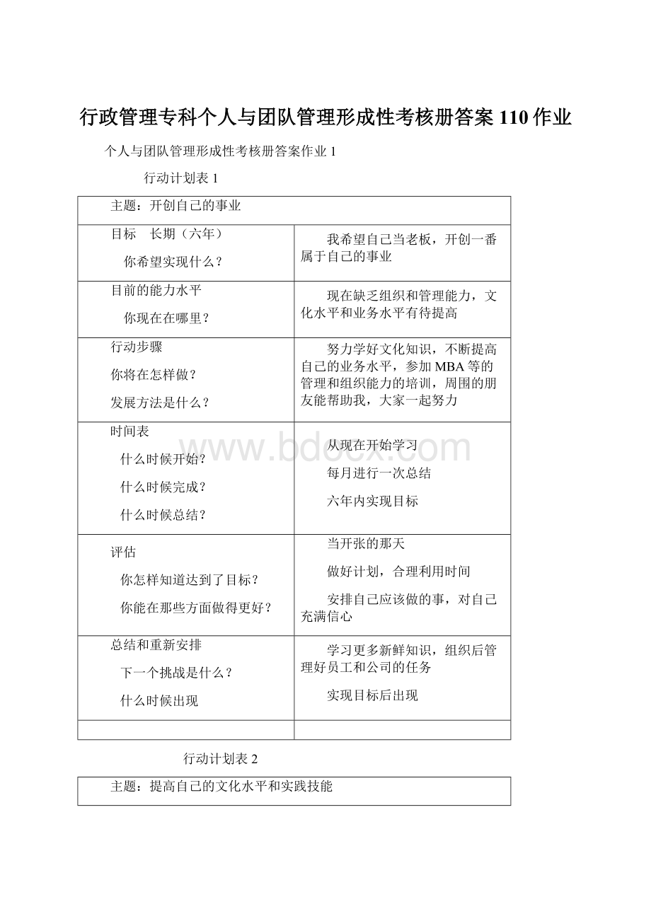 行政管理专科个人与团队管理形成性考核册答案110作业Word下载.docx