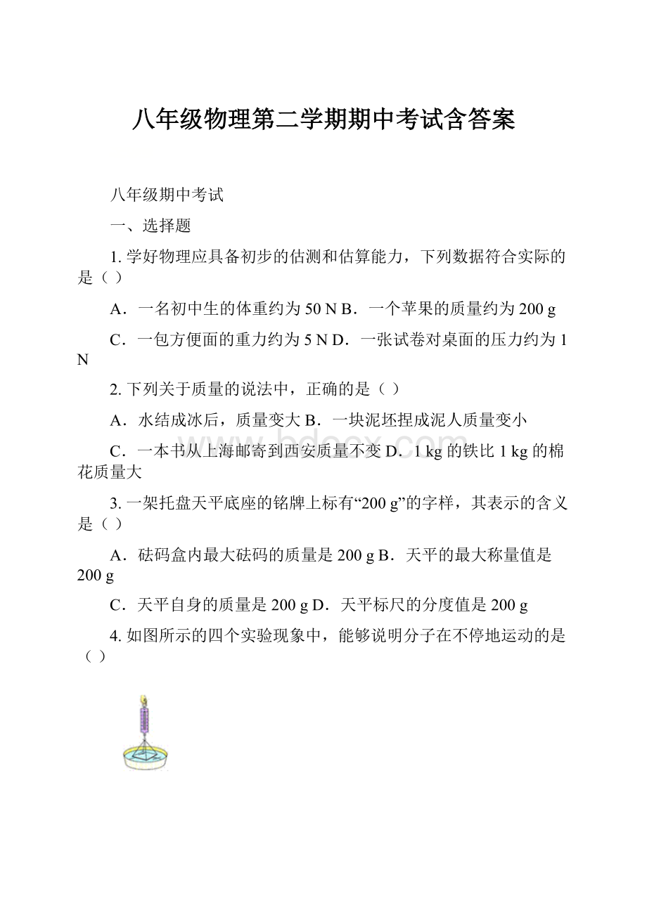 八年级物理第二学期期中考试含答案.docx