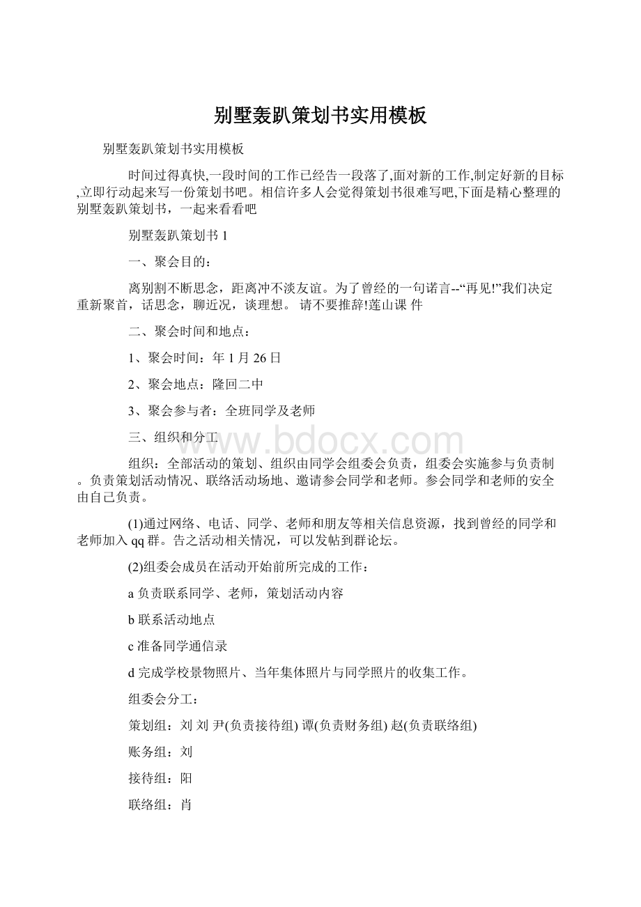 别墅轰趴策划书实用模板Word格式.docx