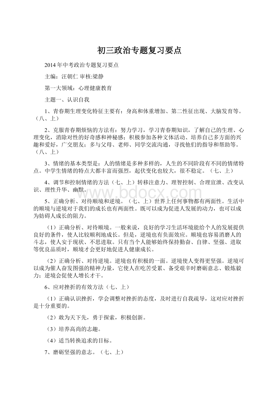 初三政治专题复习要点Word文档格式.docx