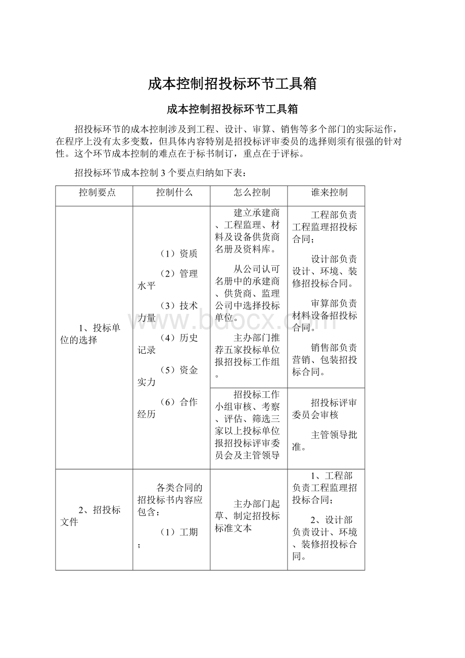 成本控制招投标环节工具箱.docx