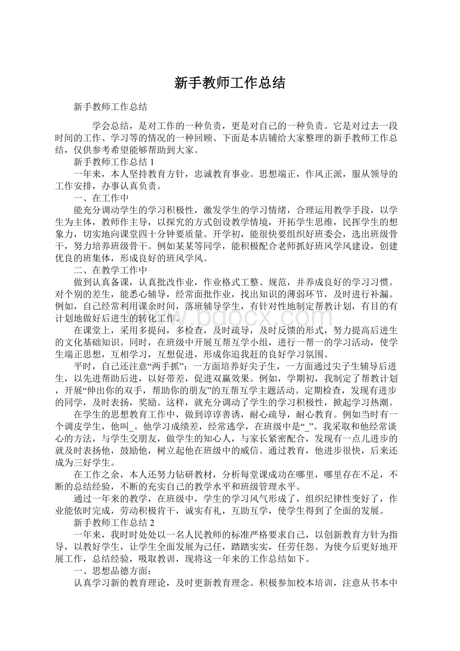 新手教师工作总结.docx