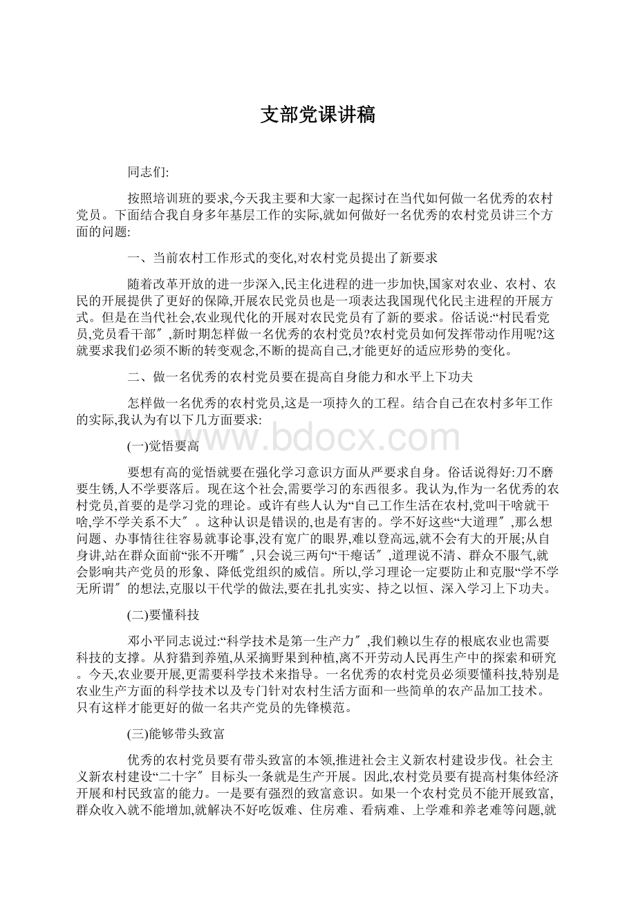 支部党课讲稿Word格式文档下载.docx