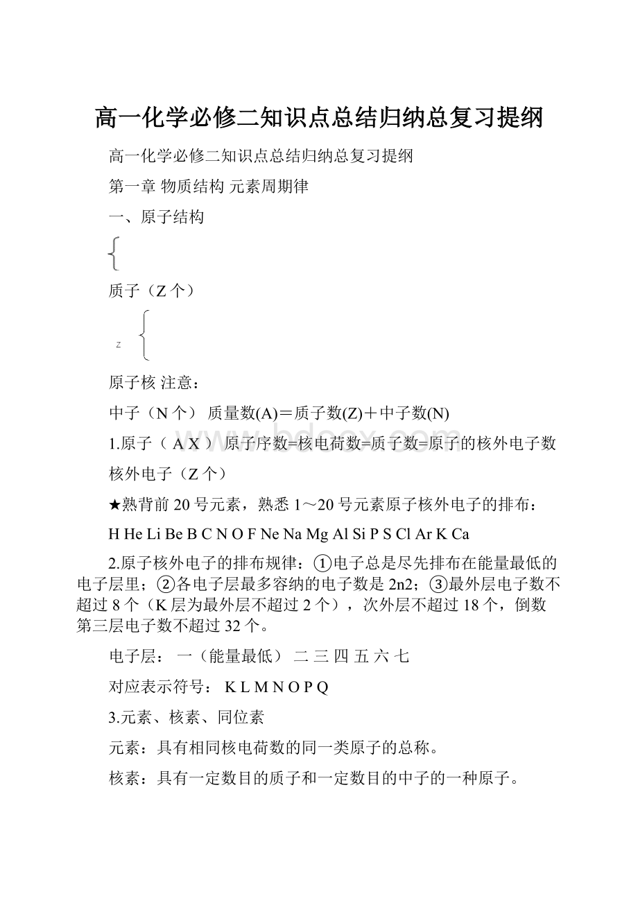 高一化学必修二知识点总结归纳总复习提纲Word格式文档下载.docx